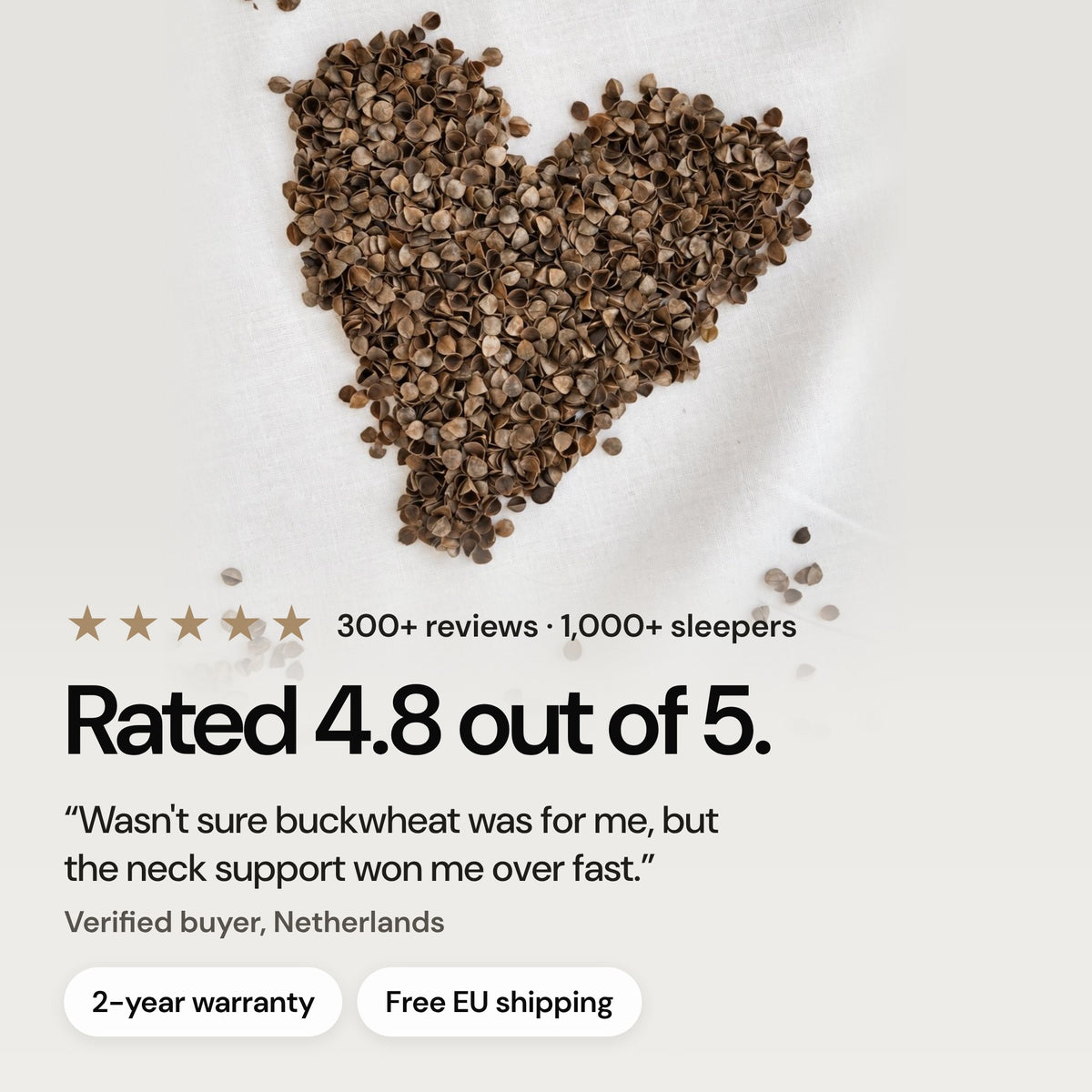 Buckwheat hulls in a heart shape: rated 4.8 out of 5 with 300+ reviews